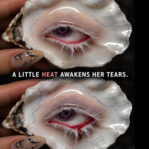 AMETHYST TEARS Thermochromic Oyster Eye Brooch & Choker, Purple Pearl Gothic Wearable Art, LV030